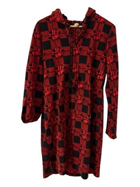 Red & Black Plaid Hooded Nightshirt with Tassel Tie
